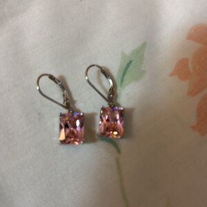 European made silver earrings with pink sapphire.